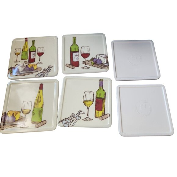 Precidio Plastic Coasters set of 6  Colorful Wine designs 4 different  4" x 4" - Picture 3 of 4